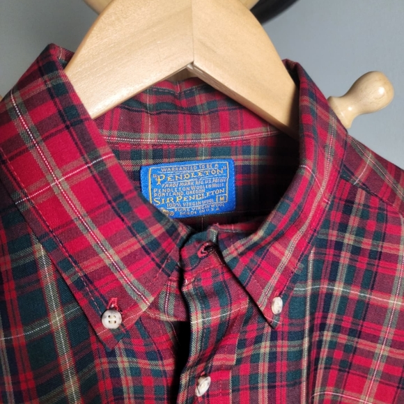 Vintage 60s 70s Pendleton Wool Plaid Button Down Shirt Mens Medium Red USA - Picture 5 of 10